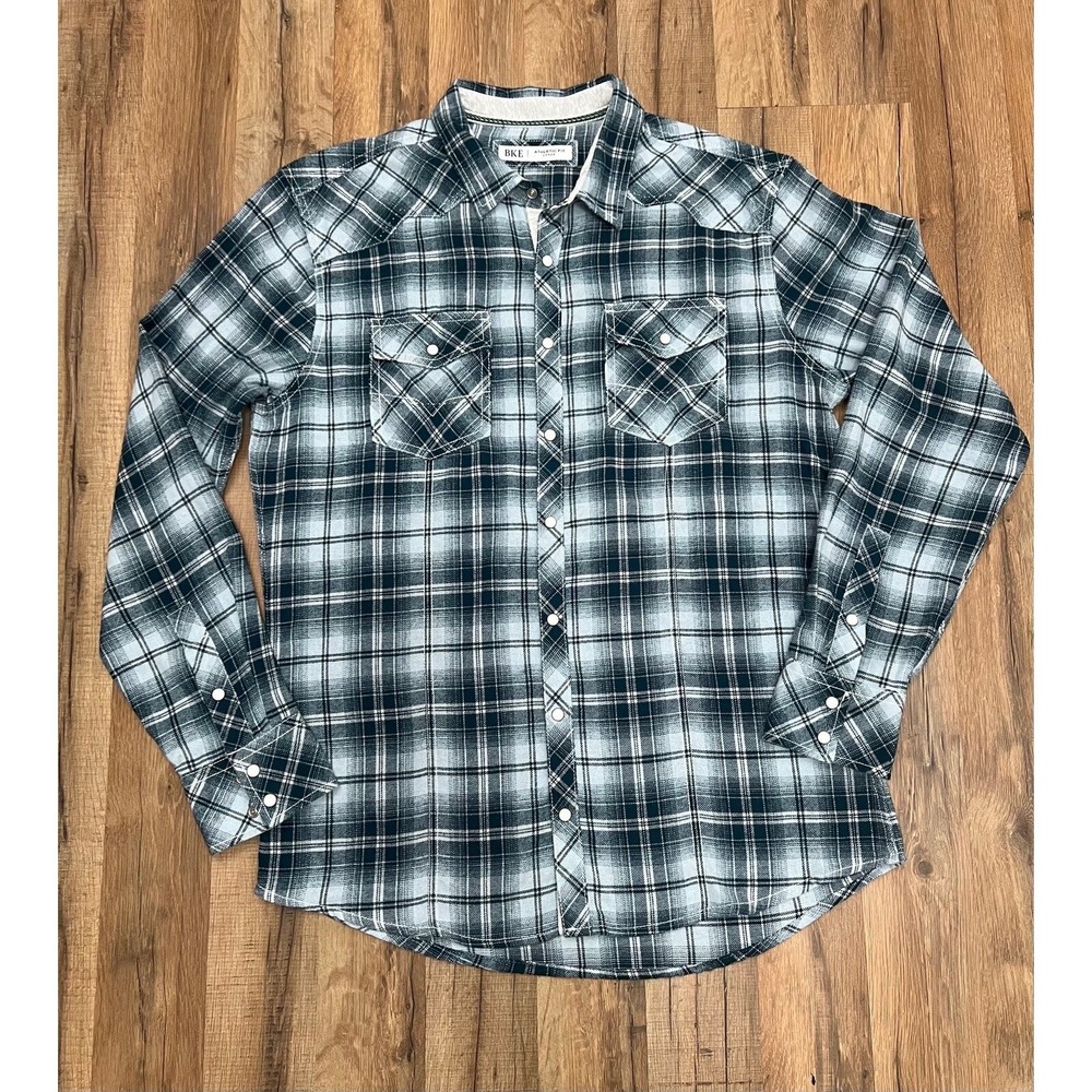 BKE Plaid Athletic‎ Flannel Shirt Size L green